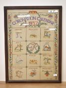 A 1937 embroidery sampler on cotton, performed by Evelyn M Barton, depicting a 'Coronation