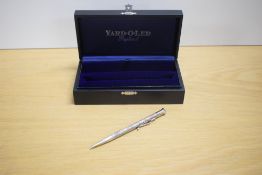 A boxed Yard o Led ballpoint pen in the Perfecta Victorian design hallmarked silver. With soft