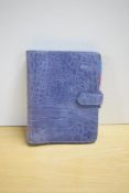A boxed Mulberry Crocodile skin effect blue leather organiser/ agenda, 13.5x18cm
