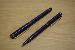 A Waterman Centurion cartridge fill fountain pen and ballpoint pen in blue purple marble