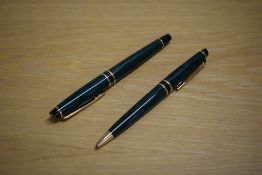 A Waterman Expert rollerball pen and ballpoint pen in Green Marble