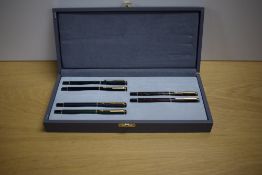 A Parker Rialto box of six converter fill fountain pens in Laque Dusk, Matte Black, Matte Dark