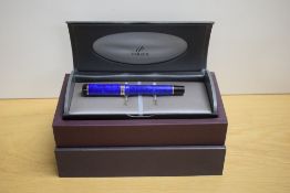 A boxed Parker Duofold Centennial converter fill fountain pen in Lapis lazulii with gold trim having