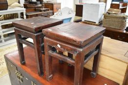 A pair of Oriental style square occasional tables , approx. 38 x 38cm