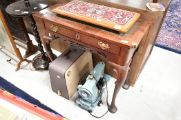 A Georgian and later mahogany side table having leather inset top with frieze drawer and cabriole