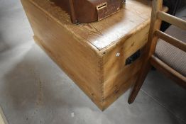 A stripped pine blanket box , approx. W95 D49 H52cm