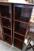 A pair of stained frame narrow shelves, height approx. 122cm