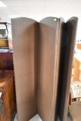 A vintage four panel folding modesty screen/room divider, height approx. 176cm