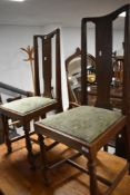 A set of six (four plus two) early 20th Century oak high back dining chairs (inlay to splat AF)