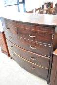 A 19th century mahogany bow-fronted chest of two over three graduated drawers 109cm