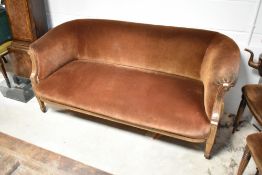 An Edwardian low settee having inlaid frame and later dralon upholstery, width approx. 153cm