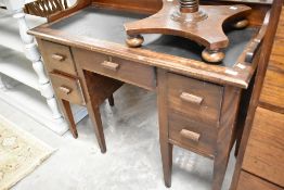 A 1950s office desk with Edwardian ledge added to the back