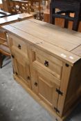 A modern natural finish side cabinet, dimensions approx. W92 H84 D45cm