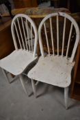 Two painted Ercol style hoop and stick back kitchen chairs
