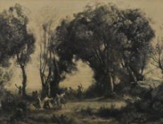 After Jean-Baptiste-Camille Corot (French 1796-1875) monochrome print 'The Dance of the Nymphs',