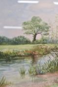 Flo-anne Byford (British, 20th century) watercolour painting of rural scene with stream, signed