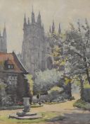 A 20th century English school watercolour, cathedral scene, signed 'Marc' lower right, within a