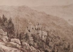 A 19th/20th century English school watercolour 'Cragside Rothbury' a view of the Tudor Revival