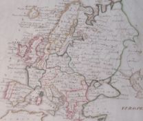 An interesting engraved and hand-coloured map of Europe, appears early by the inaccurate cartography