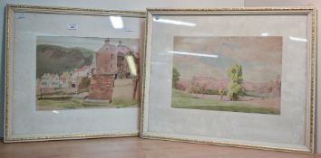 Fred Wood (British 20th Century) a pair of a watercolour paintings, depicting a rural scene and a