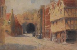 Henry Bright (British 1810/14-1873) watercolour, period street scene, signed lower left, within