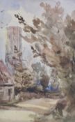 A 19th century English school watercolour sketch, rural village scene with church tower, unsigned