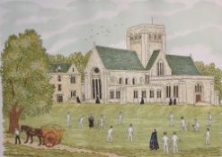 After Vincent Haddersley (British 1929-2010) colour print Cricket at Ampleforth, dated 85, within