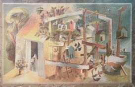 After Hans Tisdall (German 1910-1997) coloured lithographic print 'Fisherman's Hut' printed in