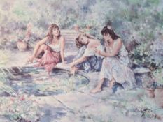 Gordon King (British 1939-2022) coloured artists proof 'Dreams' depicting three women relaxing