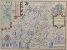 After John Speed (British 1552-1629) a hand coloured map 'The Countie Westmorland and Kendal the