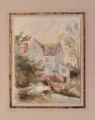 Attributed to John Varley (British 1778-1842) watercolour, mother and child within a rural