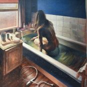 G Marquand (or Marquard), a 20th century Realism oil on canvas, depicting a young woman starting