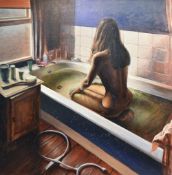 G Marquand (or Marquard), a 20th century Realism oil on canvas, depicting a young woman kneeling