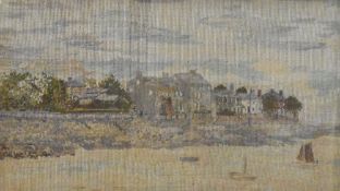 Local Interest* Artist unknown, cross stitch showing Sunderland Point, Lancaster. In gilt and dark