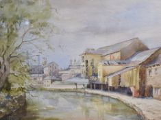 J Raynor, 20th century English school watercolour, depicting an canal and industrial scene, in off