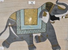An attractive Indo-Persian/Mughal painting on silk, depicting a Royal elephant, elaborate