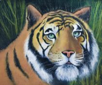 Rodney Walmsley (British Contemporary) oil on canvas 'A Lot of Cat' tiger portrait, artist