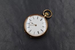 A 14ct gold open face top wound pocket watch, the white dial having Roman numerals with a plain