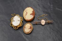 A 9ct gold cameo brooch, depicting a maiden in profile in a bezel setting with twisted detail,