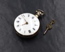 A George V silver open face key wound pocket watch, the white dial having Roman numerals with
