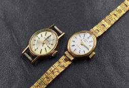Two 9ct gold ladies watch faces/mechanisms, by Tissot and Rotary, one having additional gold
