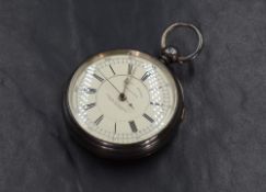 A Victorian Joseph Firestone Manchester silver key wound chronograph pocket watch, having Roman