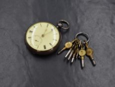 A Victorian silver key wound pocket watch, having Roman numeral dial with subsidiary dial, case