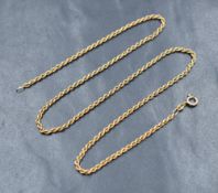 A 9ct gold rope neck chain, 43cm, 5.6g