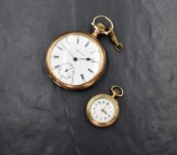 A gold plated American top wound pocket watch by E Howard of Boston having Roman numeral dial with