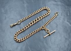 A 9ct rose gold curb link watch chain, having dog clip and T-Bar, 72.3g