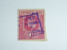 CAYMAN ISLANDS 1907/9 1d CARMINE ON PIECE WITH 'EAST END' RURAL CANX A fine example of this 1d