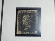 GB 1840 1D BLACK 3 MARGINS CORNER LETTERS KL TIED WITH BLACK MX IN FOLDER Three margin penny black