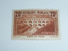 FRANCE 1931 20 Fr DEEP RED BROWN PONT DU GARD MOUNTED MINT (SG 475b/Yv262a) Top value from this