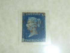 GB 1840 2D BLUE 2 MARGINS CORNER LETTERS OE TIED WITH RED MX Westminster folder, two margins (to top